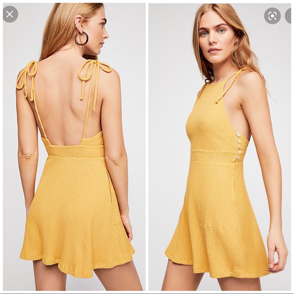Free people sunbaked mini dress halter sun dress knit retro strappy babydoll